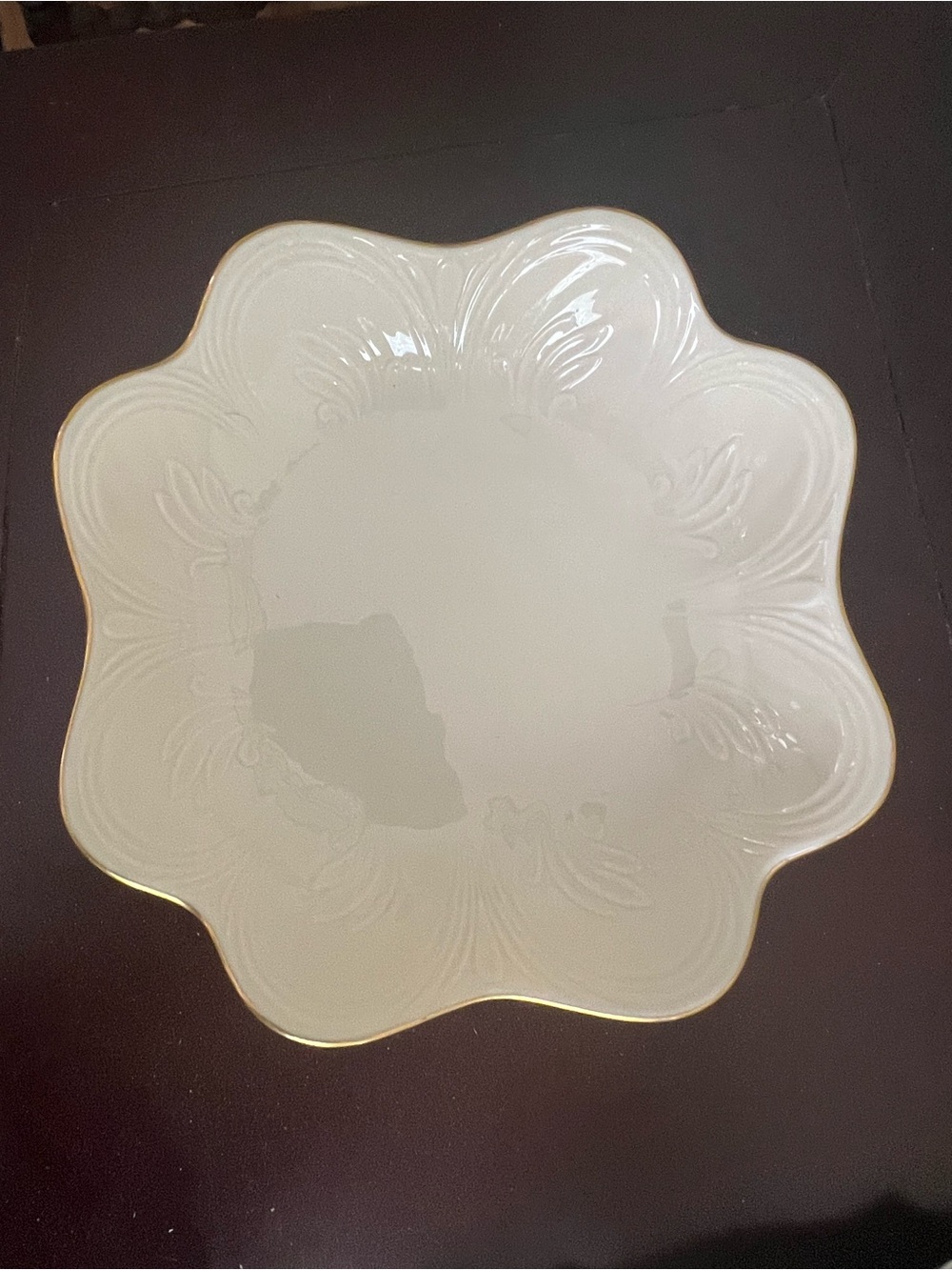 Lenox Elegant White Scalloped Ceramic Serving Bowl with Gold Trim